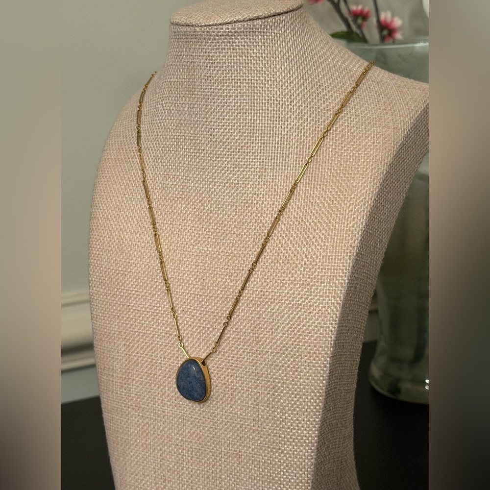 Madewell Gold Necklace with Dark Blue Stone Pendant - Picture 3 of 13